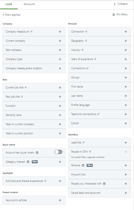 Sales Nav Lead Filters